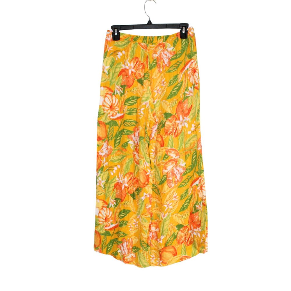 Rachel Roy women's yellow pants size S floral tropical flowy wide leg beach crop